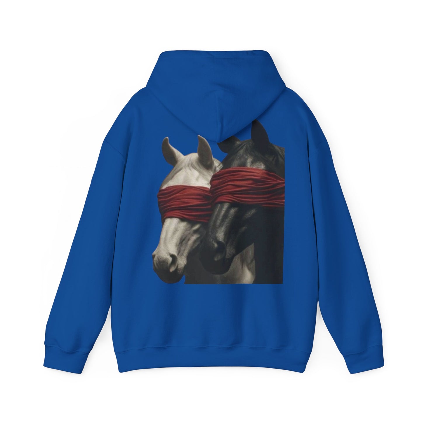 Horse Art Hoodie — Blindfolded Horses Graphic Pullover | Winter Drop