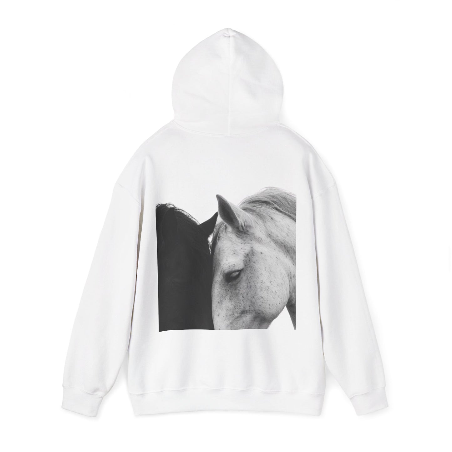 Horse Hoodie — Minimal Line Art Front & Black‑White Photo Back | Winter Drop