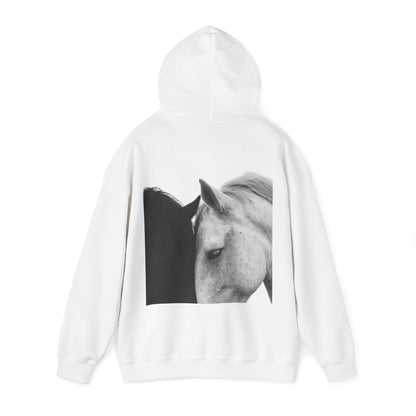 Horse Hoodie — Minimal Line Art Front & Black‑White Photo Back | Winter Drop