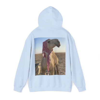 Camel Photo Hoodie - 'I adore you' Minimal Front Script, Desert Travel Vibe