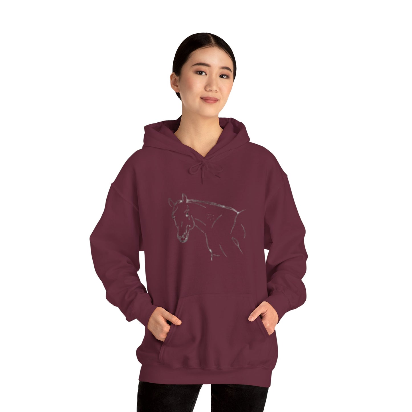 Horse Portrait Hoodie — White Horse with Red Blindfold Graphic | Winter Drop