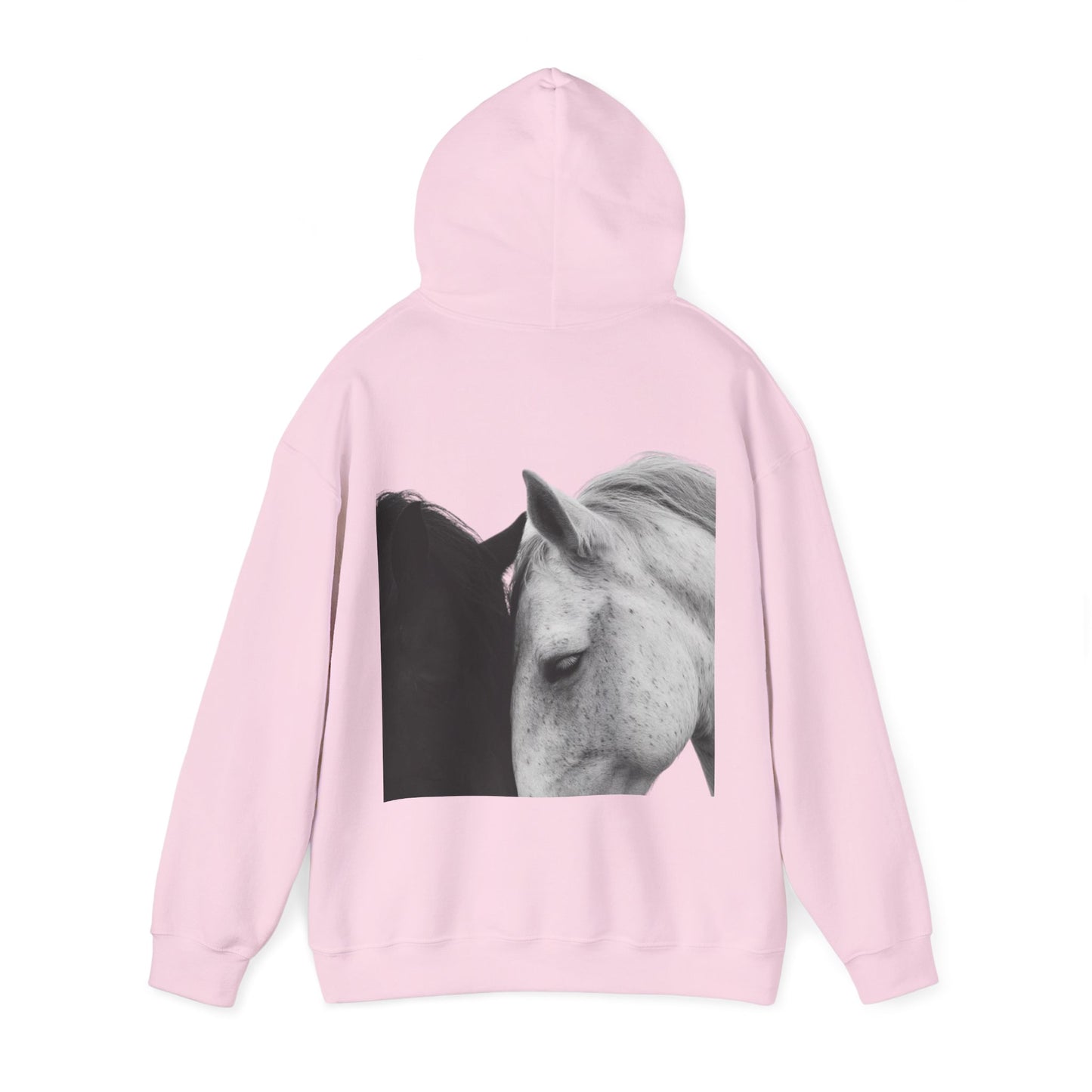 Horse Hoodie — Minimal Line Art Front & Black‑White Photo Back | Winter Drop