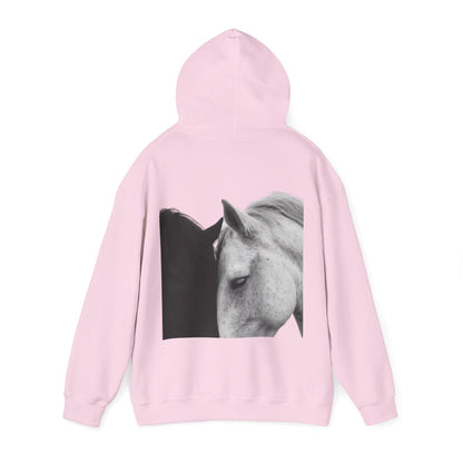 Horse Hoodie — Minimal Line Art Front & Black‑White Photo Back | Winter Drop