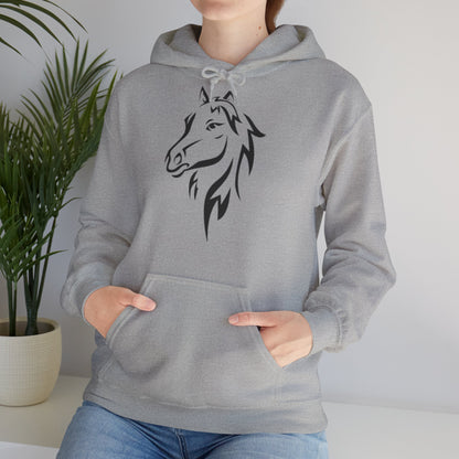 Horse & Sports Car Hoodie — Minimal Horse Head Front | Horse on Red Car Back | Winter Drop