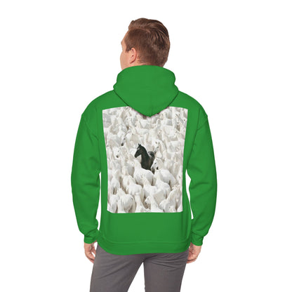 Hoodie – 'Stand Out' Black Horse Among White Sheep Graphic Hoodie