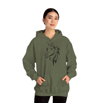 Horse & Sports Car Hoodie — Minimal Horse Head Front | Horse on Red Car Back | Winter Drop