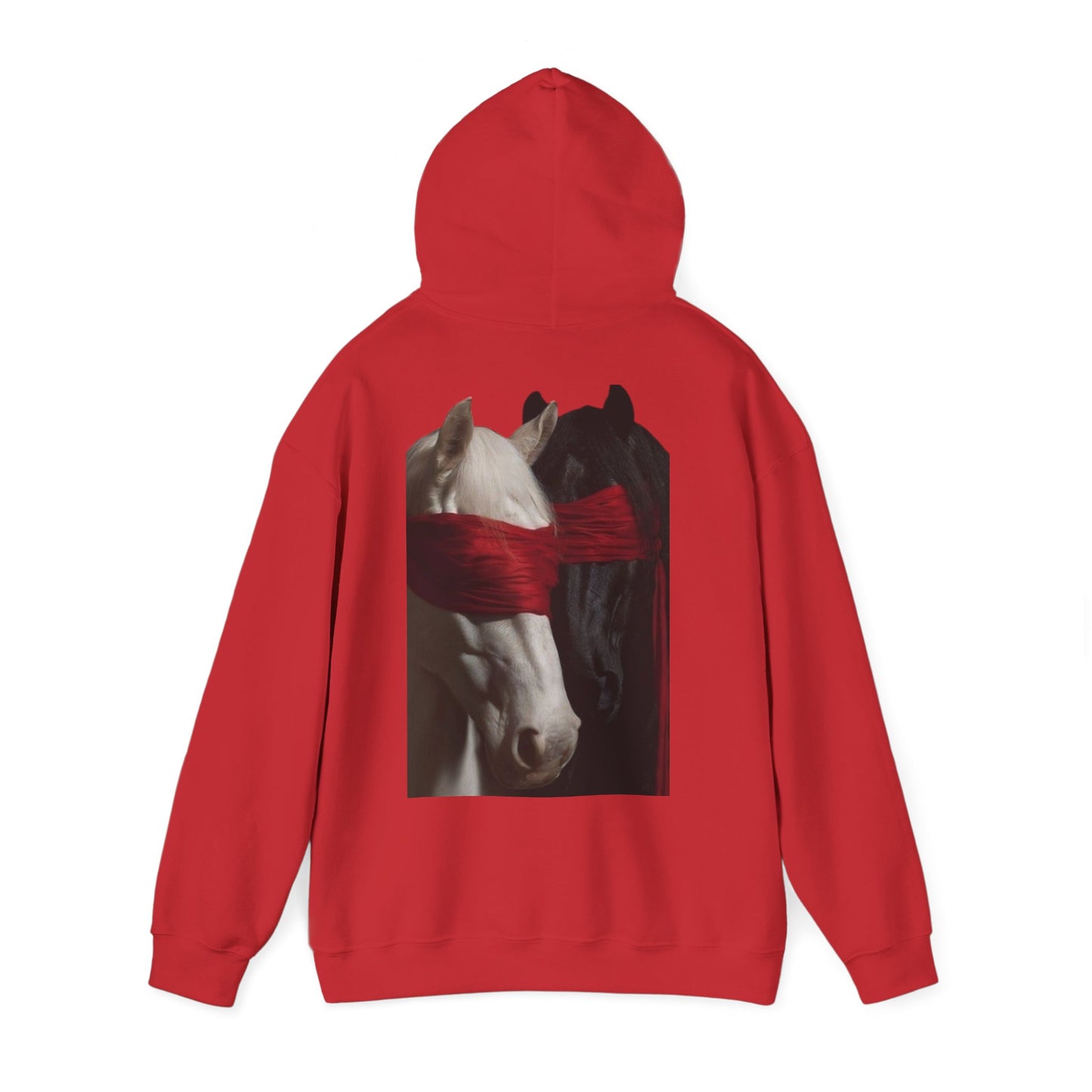Horse Portrait Hoodie — White Horse with Red Blindfold Graphic | Winter Drop