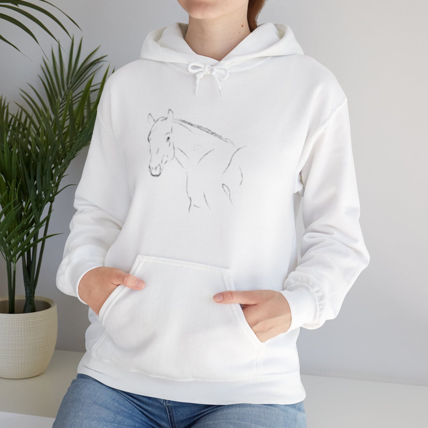 Horse Portrait Hoodie — White Horse with Red Blindfold Graphic | Winter Drop