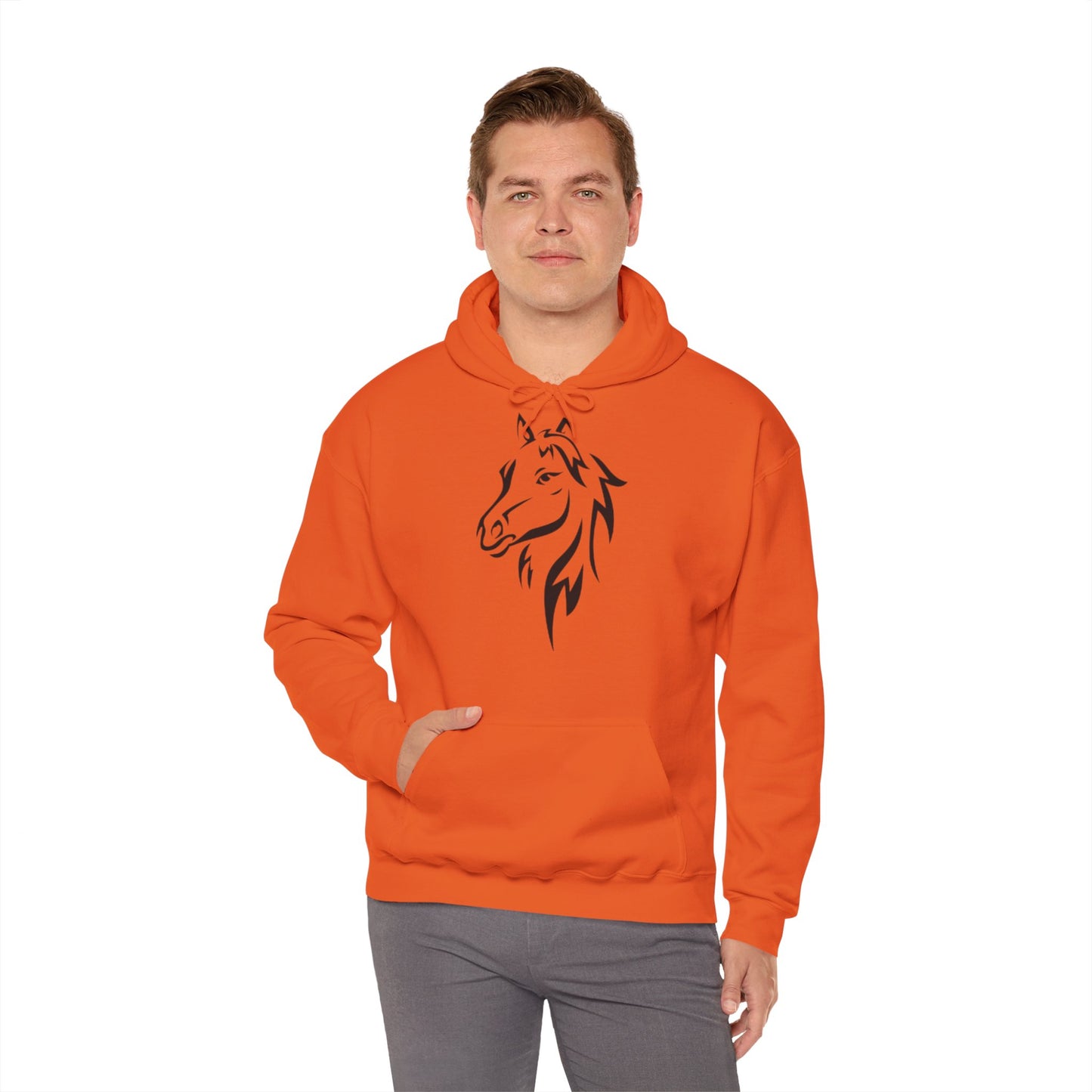 Horse & Sports Car Hoodie — Minimal Horse Head Front | Horse on Red Car Back | Winter Drop