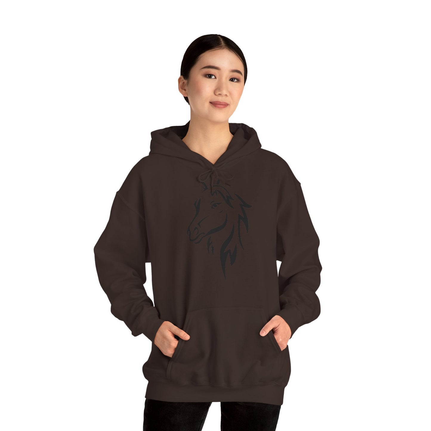 Horse & Sports Car Hoodie — Minimal Horse Head Front | Horse on Red Car Back | Winter Drop