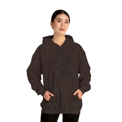 Horse & Sports Car Hoodie — Minimal Horse Head Front | Horse on Red Car Back | Winter Drop