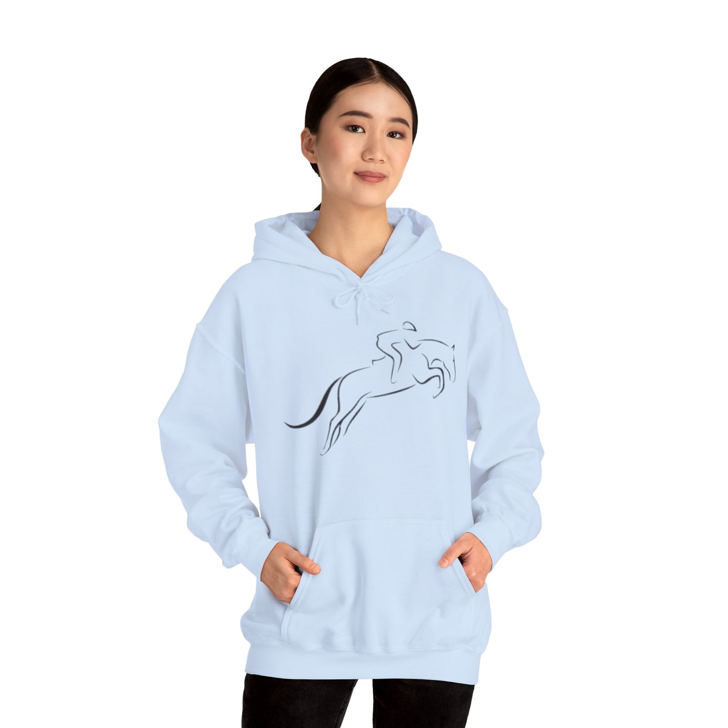 Horse Hoodie — Minimal Line Art Front & Black‑White Photo Back | Winter Drop