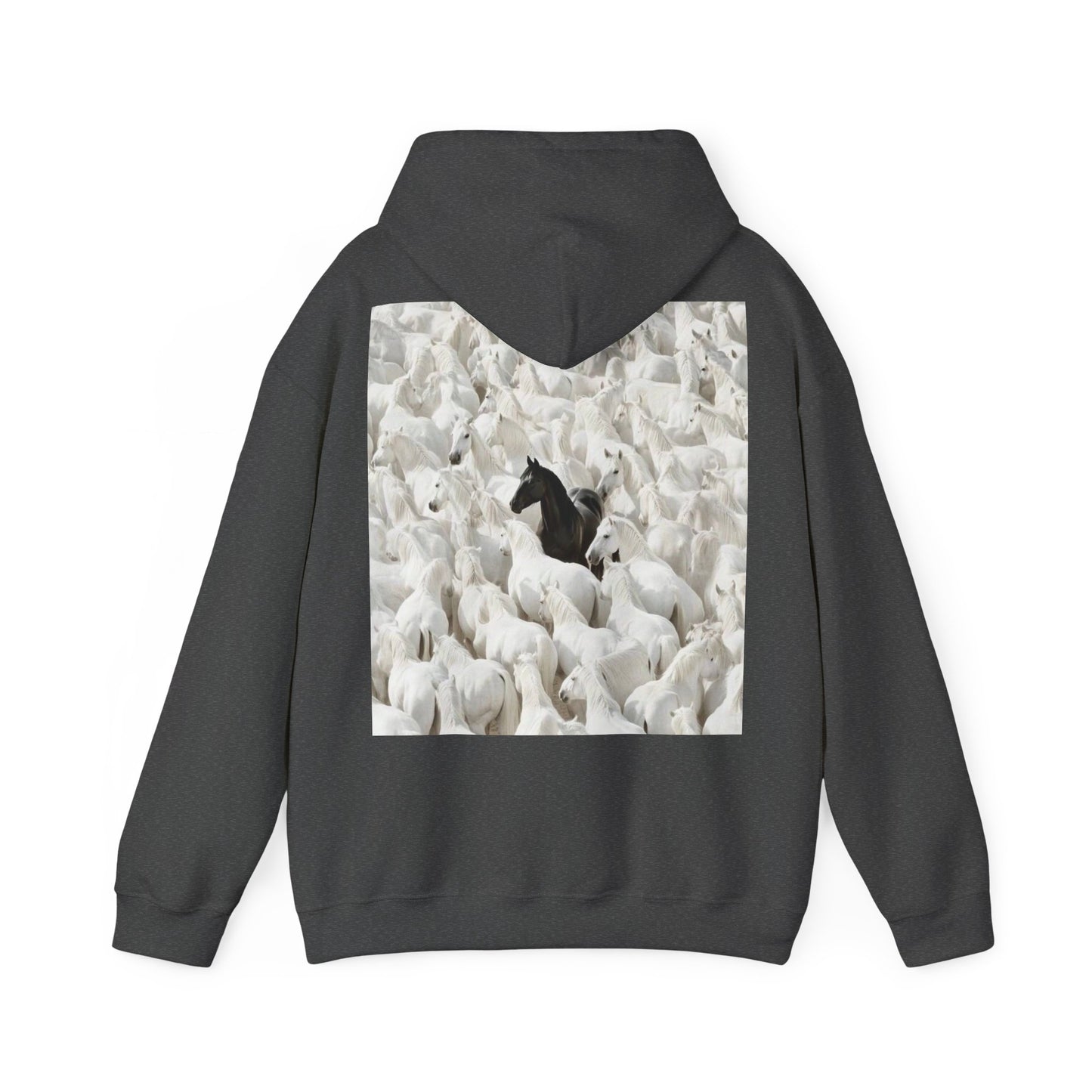 Hoodie – 'Stand Out' Black Horse Among White Sheep Graphic Hoodie