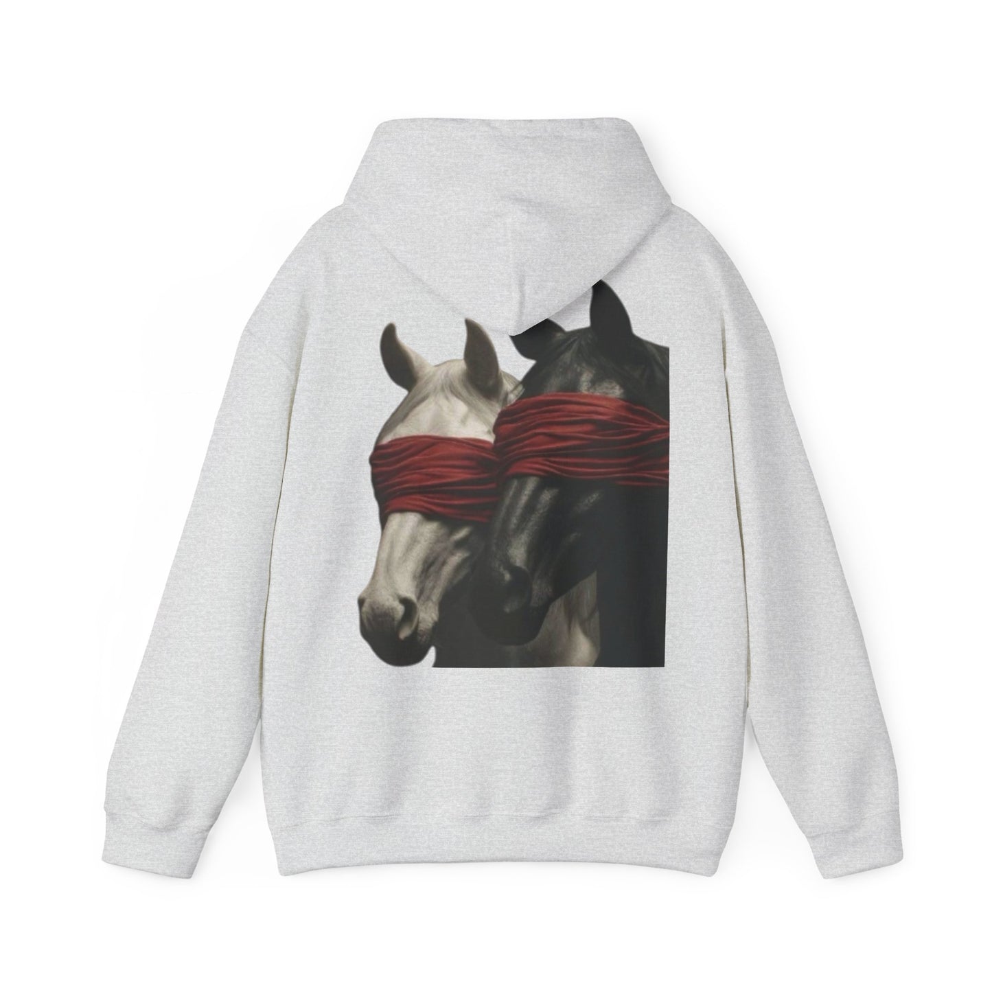 Horse Art Hoodie — Blindfolded Horses Graphic Pullover | Winter Drop