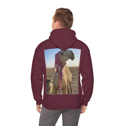 Camel Photo Hoodie - 'I adore you' Minimal Front Script, Desert Travel Vibe