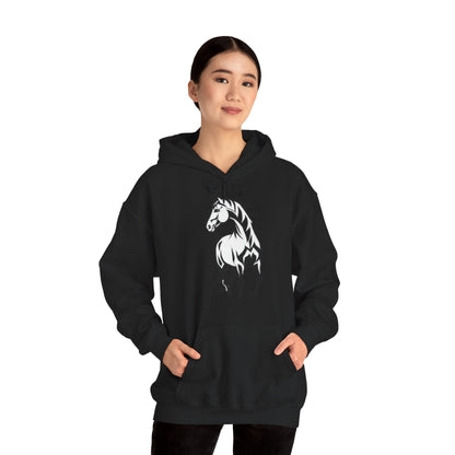Horse & Sports Car Hoodie — Minimal Horse Head Front | Horse on Red Car Back | Winter Drop