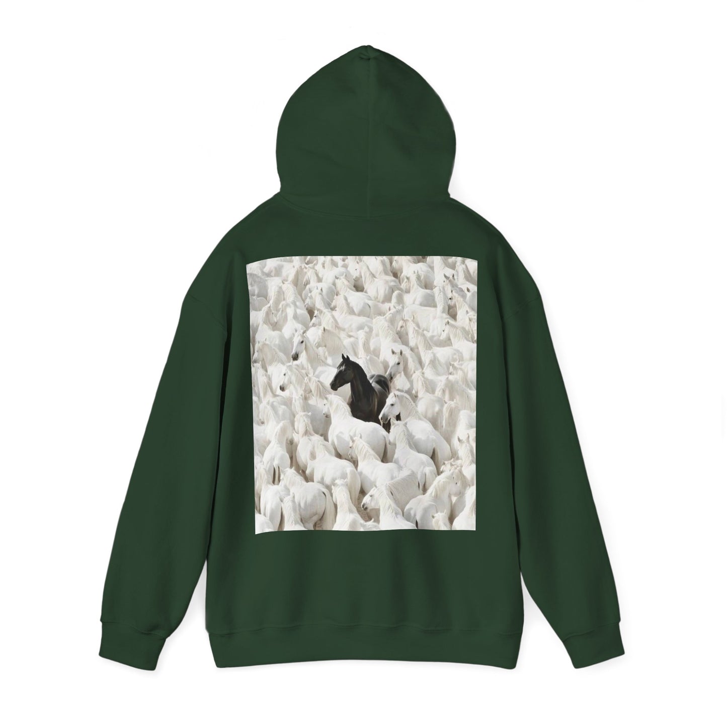 Hoodie – 'Stand Out' Black Horse Among White Sheep Graphic Hoodie
