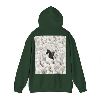 Hoodie – 'Stand Out' Black Horse Among White Sheep Graphic Hoodie