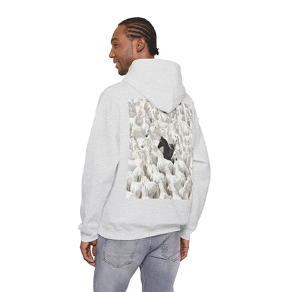 Hoodie – 'Stand Out' Black Horse Among White Sheep Graphic Hoodie