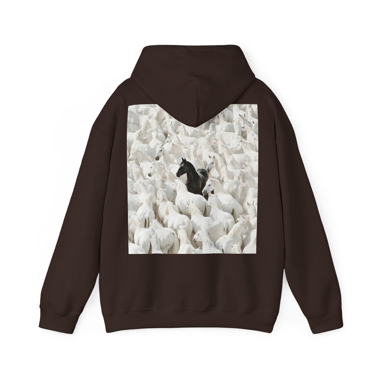 Hoodie – 'Stand Out' Black Horse Among White Sheep Graphic Hoodie
