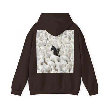Hoodie – 'Stand Out' Black Horse Among White Sheep Graphic Hoodie