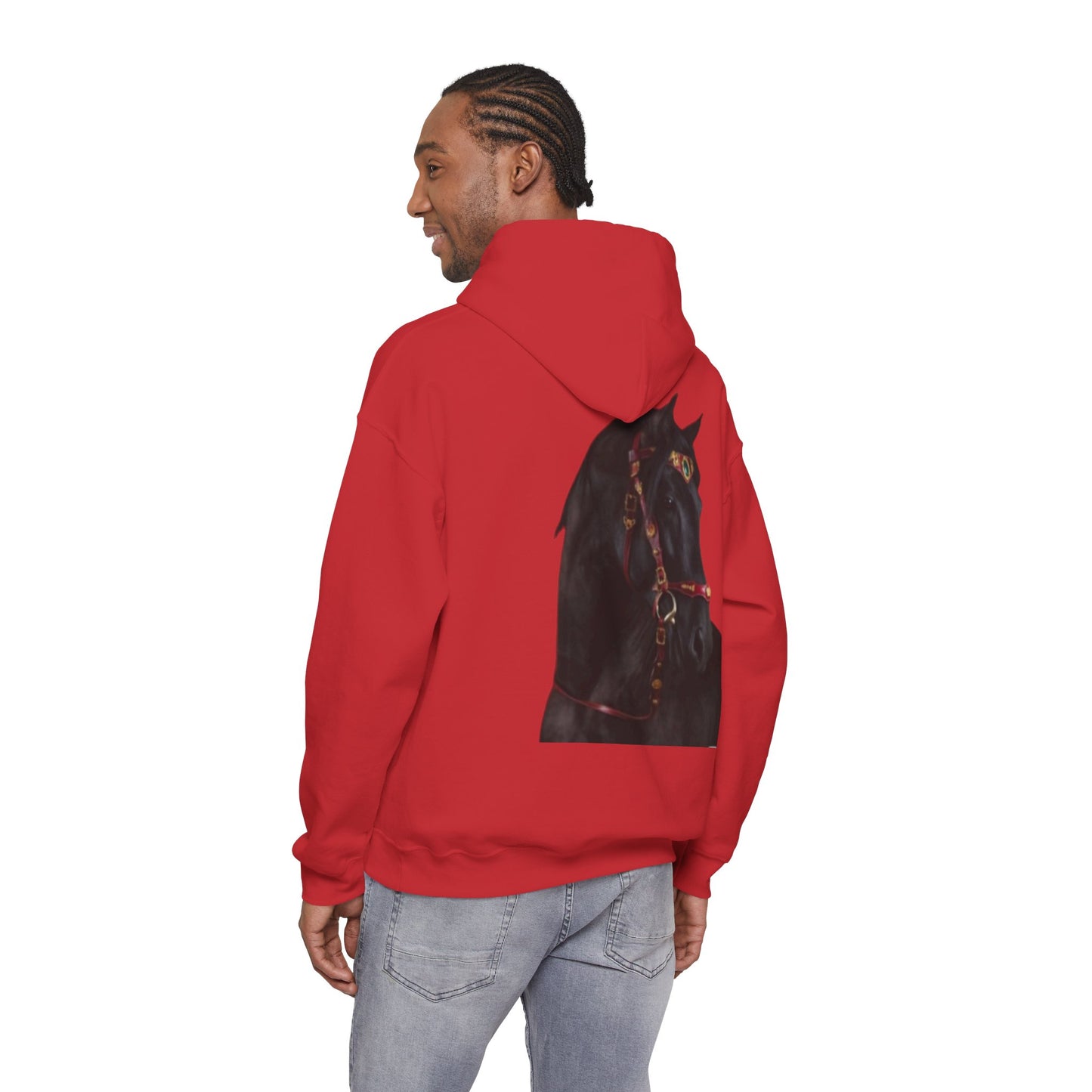 Black Stallion Horse Hoodie – Back Print | Winter Drop