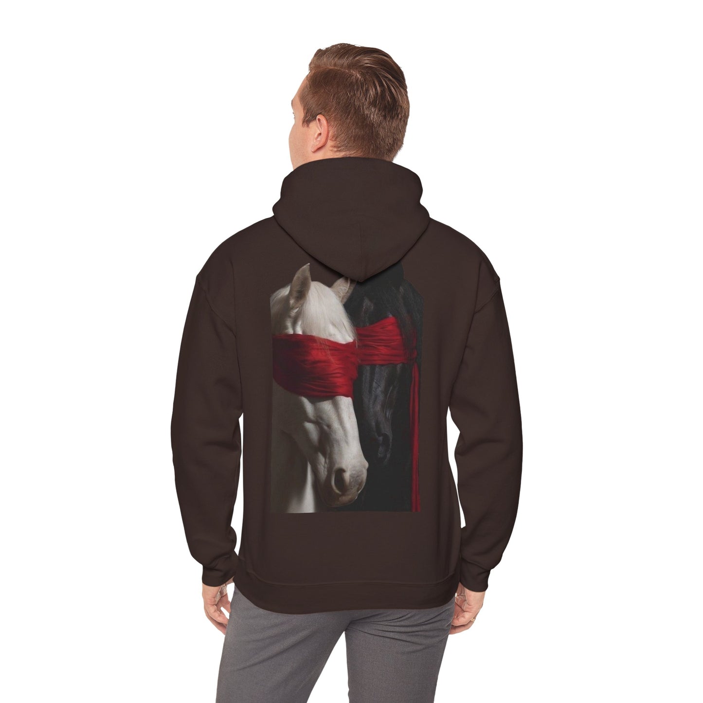 Horse Portrait Hoodie — White Horse with Red Blindfold Graphic | Winter Drop