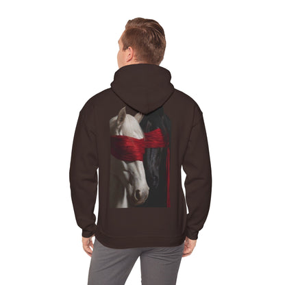 Horse Portrait Hoodie — White Horse with Red Blindfold Graphic | Winter Drop