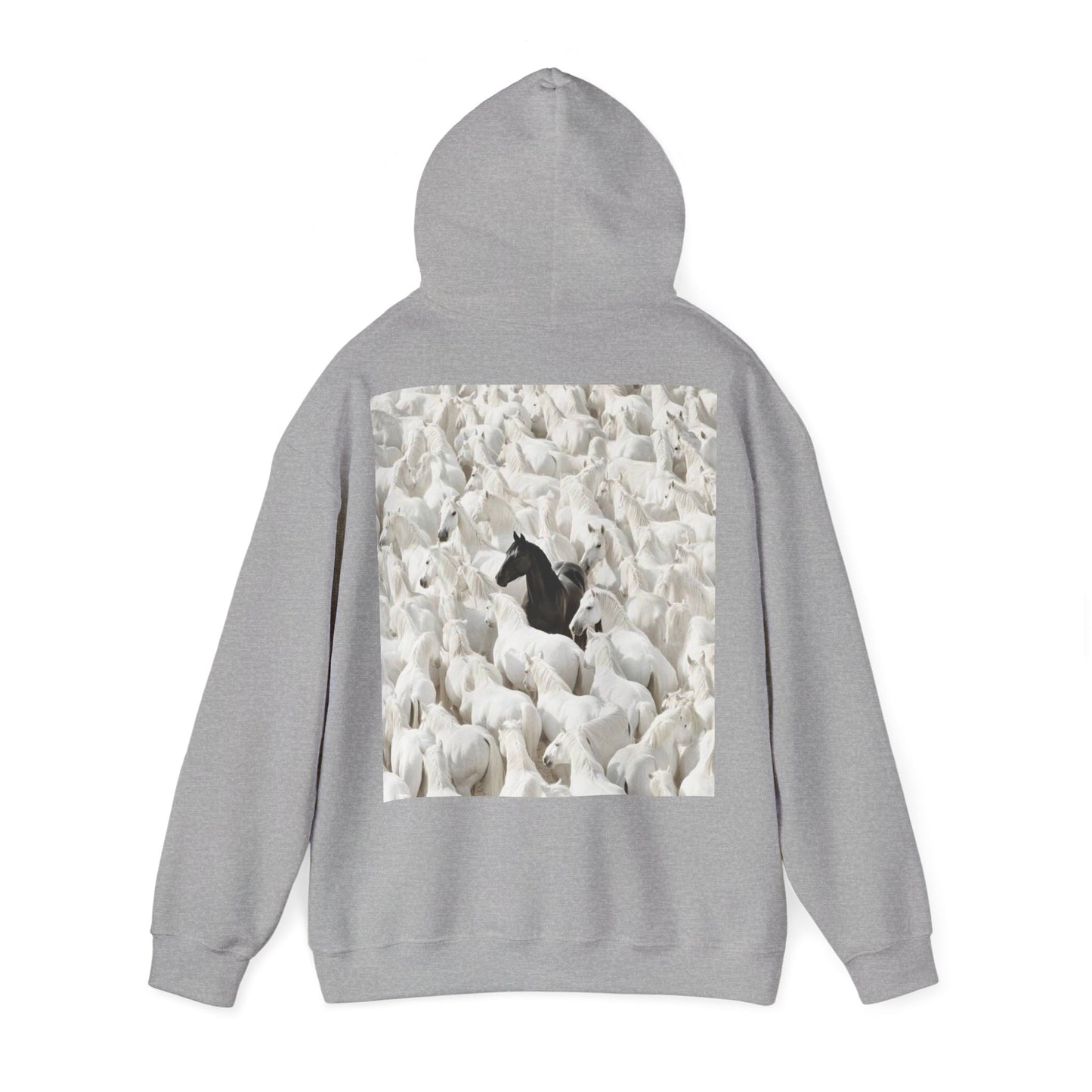 Hoodie – 'Stand Out' Black Horse Among White Sheep Graphic Hoodie