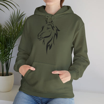 Horse & Sports Car Hoodie — Minimal Horse Head Front | Horse on Red Car Back | Winter Drop