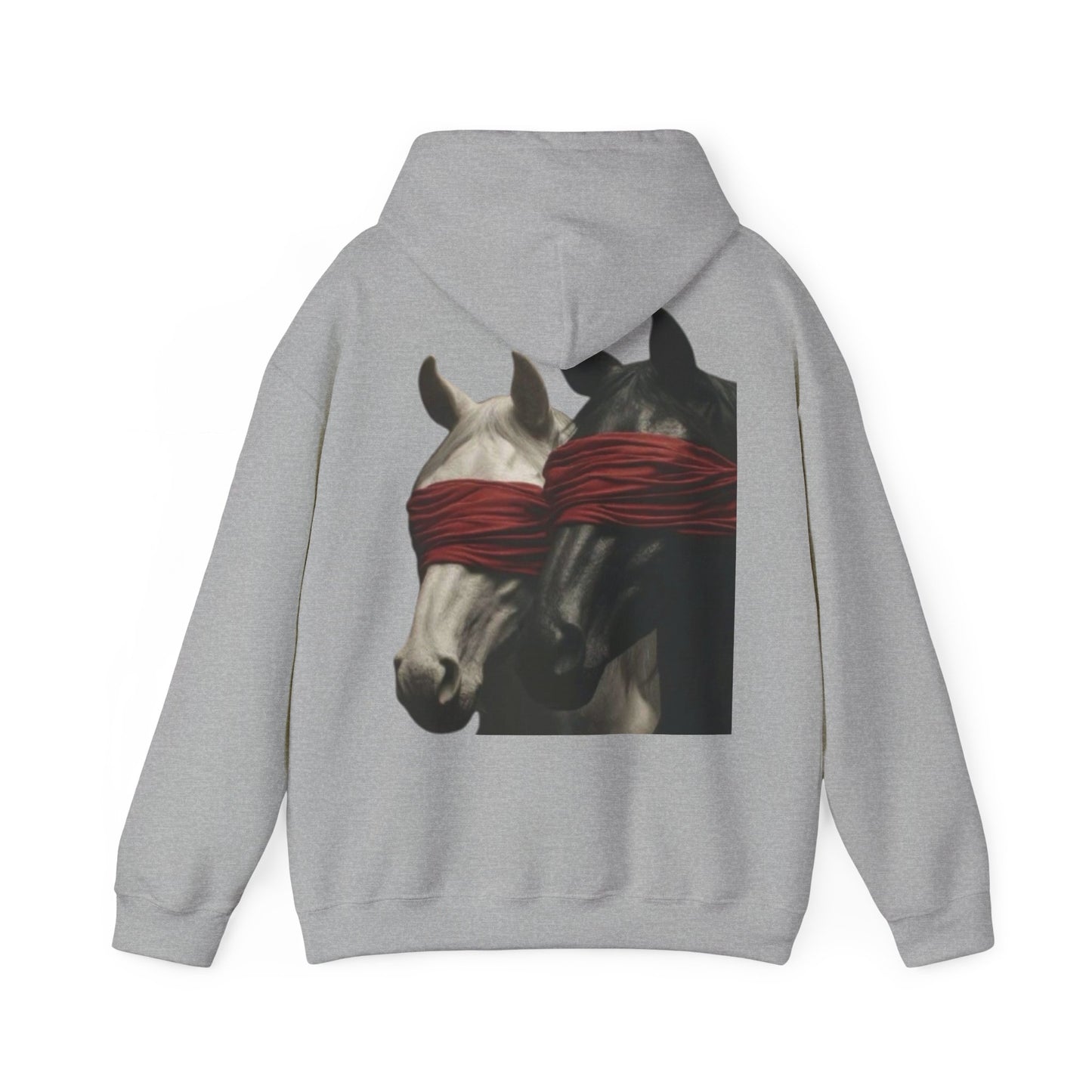 Horse Art Hoodie — Blindfolded Horses Graphic Pullover | Winter Drop