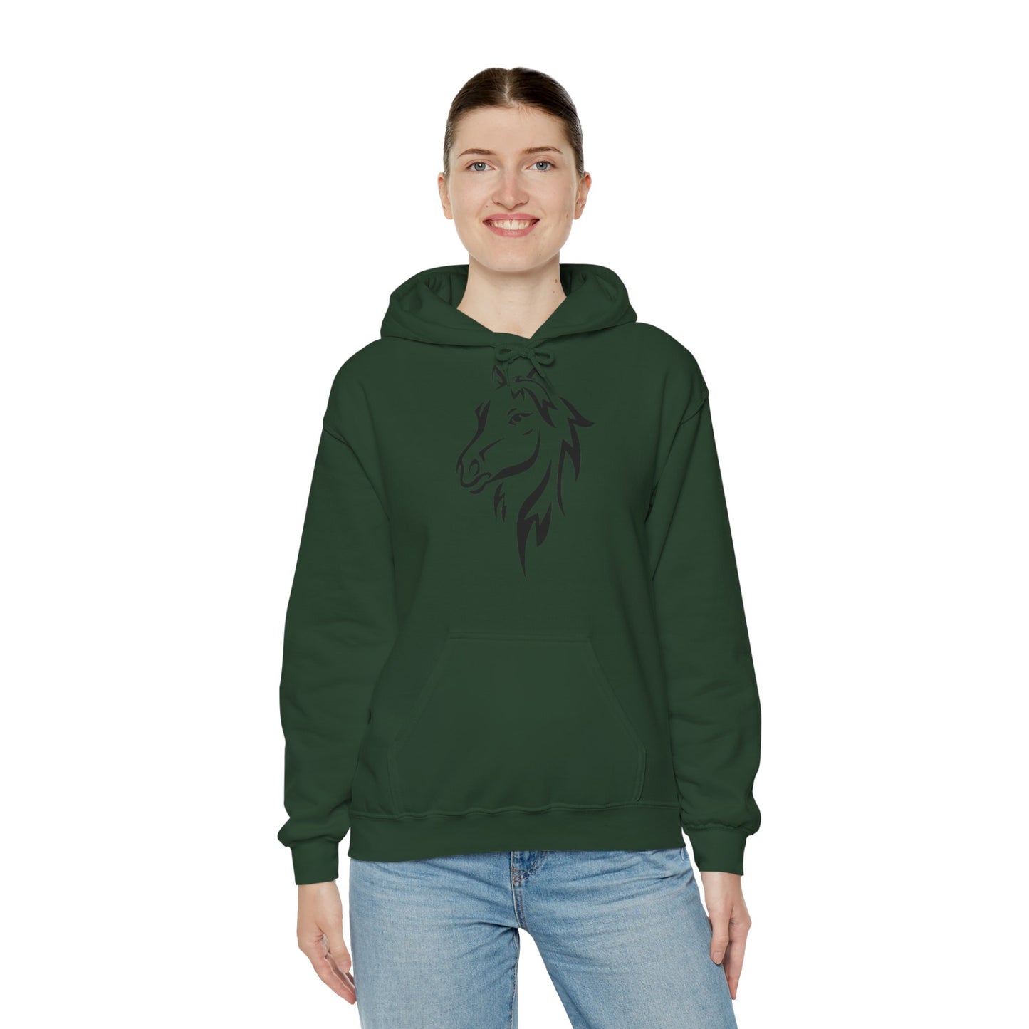 Horse & Sports Car Hoodie — Minimal Horse Head Front | Horse on Red Car Back | Winter Drop