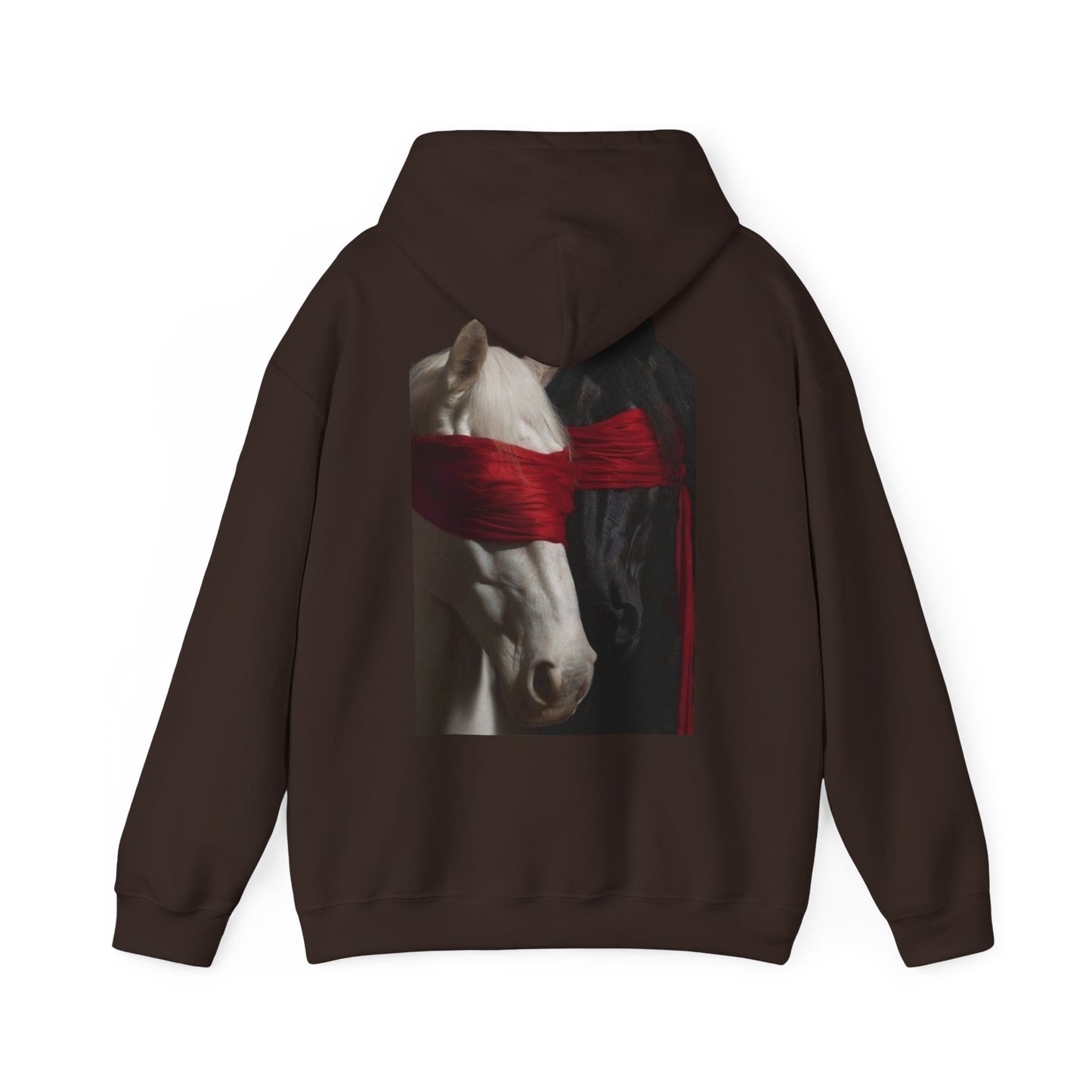 Horse Portrait Hoodie — White Horse with Red Blindfold Graphic | Winter Drop