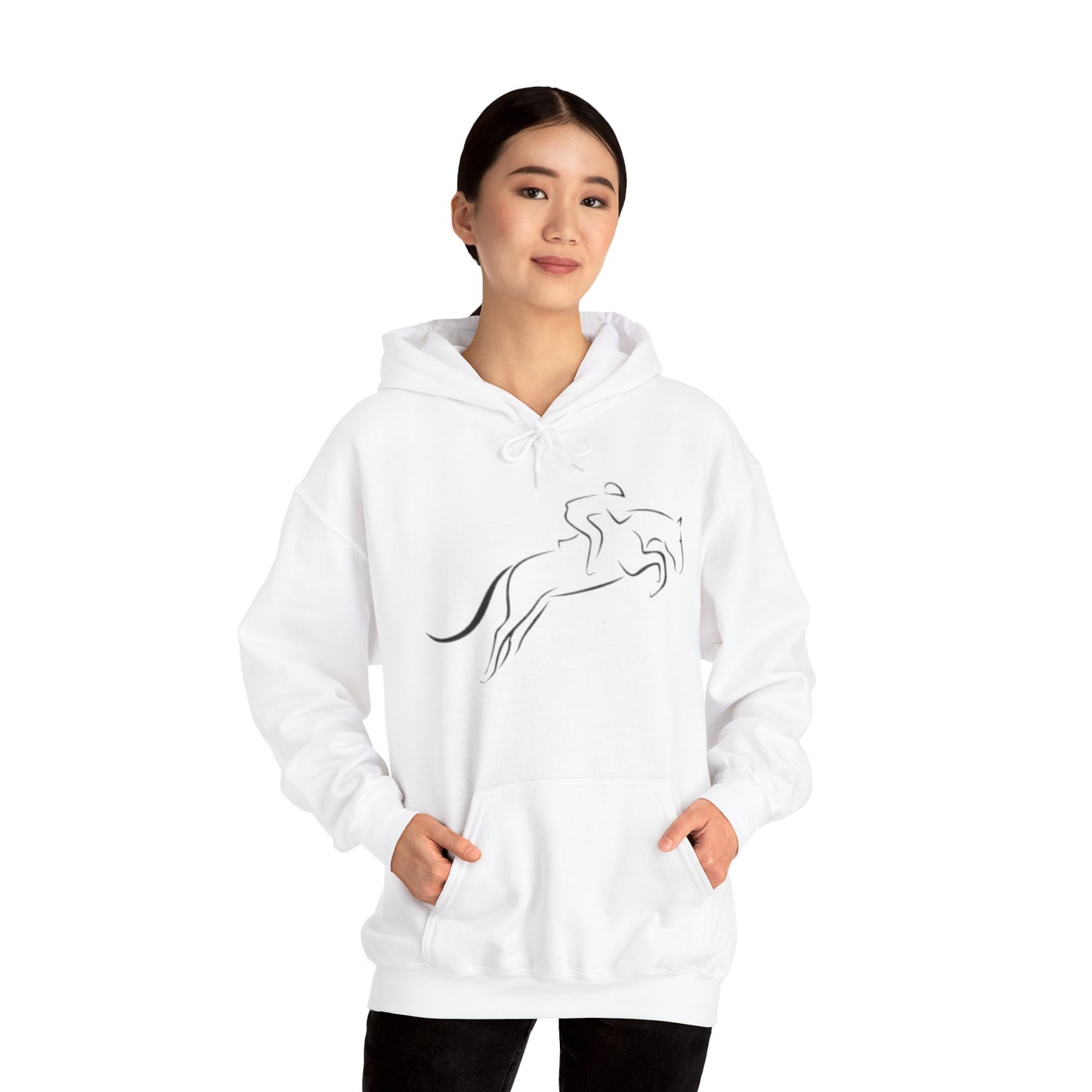Horse Hoodie — Minimal Line Art Front & Black‑White Photo Back | Winter Drop