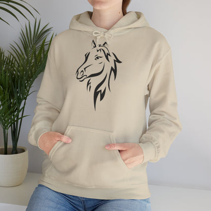 Horse & Sports Car Hoodie — Minimal Horse Head Front | Horse on Red Car Back | Winter Drop