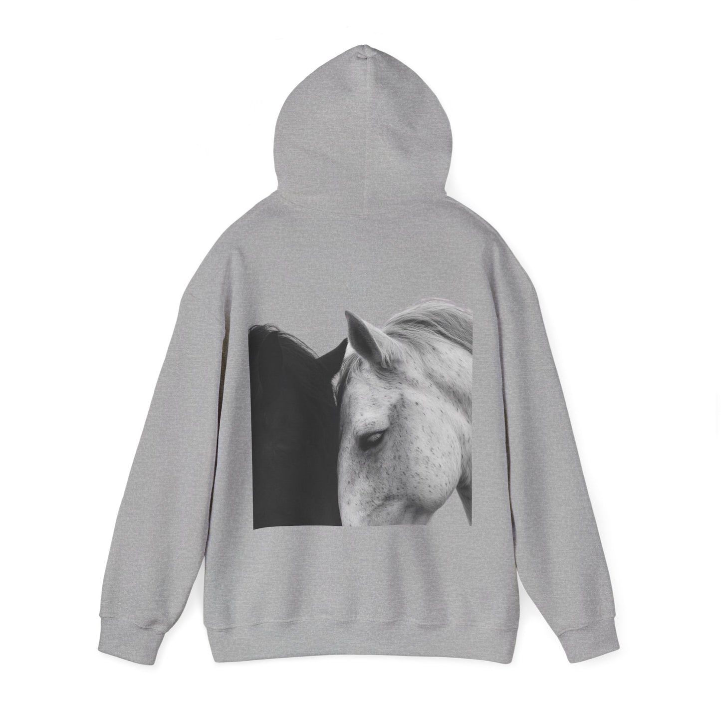 Horse Hoodie — Minimal Line Art Front & Black‑White Photo Back | Winter Drop