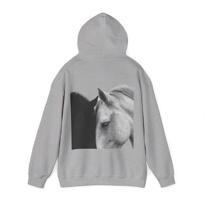 Horse Hoodie — Minimal Line Art Front & Black‑White Photo Back | Winter Drop