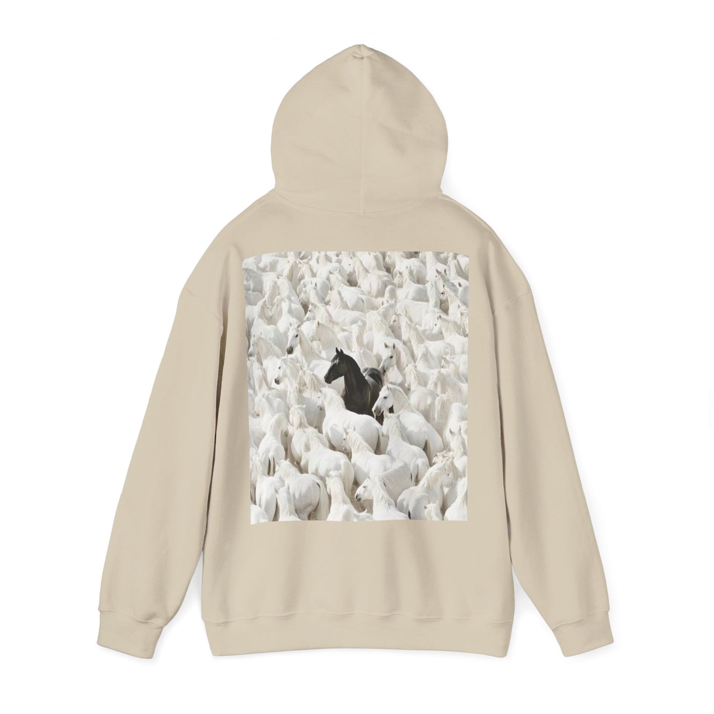 Hoodie – 'Stand Out' Black Horse Among White Sheep Graphic Hoodie