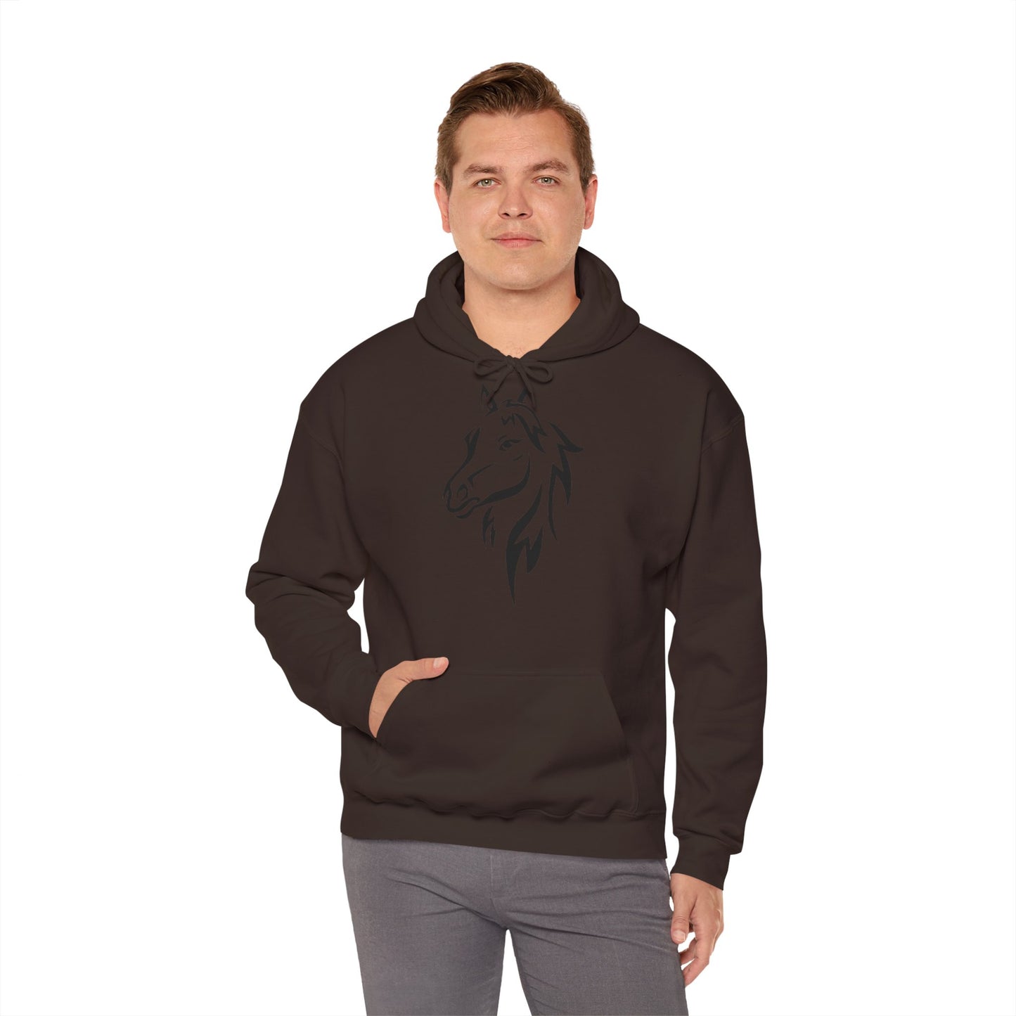 Horse & Sports Car Hoodie — Minimal Horse Head Front | Horse on Red Car Back | Winter Drop