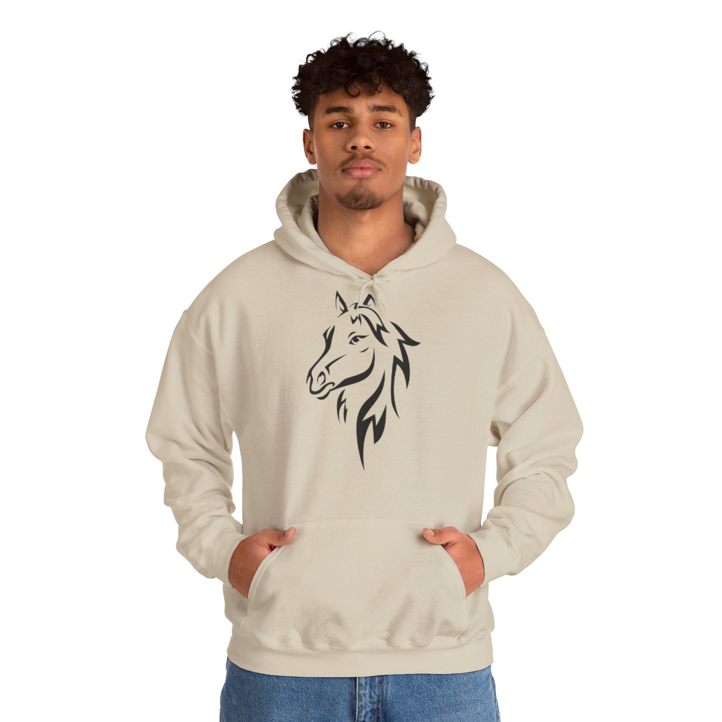 Horse & Sports Car Hoodie — Minimal Horse Head Front | Horse on Red Car Back | Winter Drop