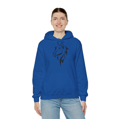 Horse & Sports Car Hoodie — Minimal Horse Head Front | Horse on Red Car Back | Winter Drop
