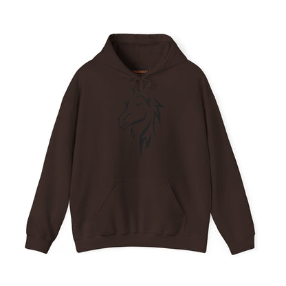 Horse & Sports Car Hoodie — Minimal Horse Head Front | Horse on Red Car Back | Winter Drop