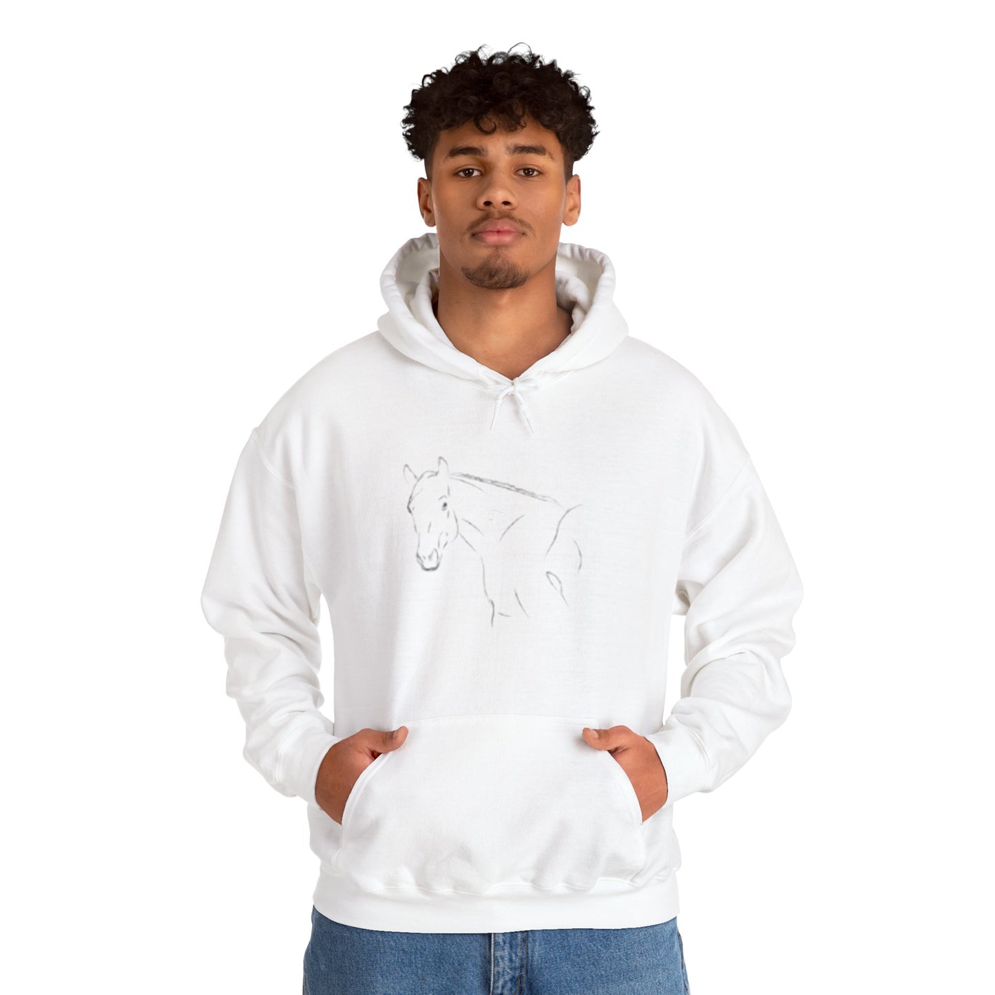 Horse Portrait Hoodie — White Horse with Red Blindfold Graphic | Winter Drop