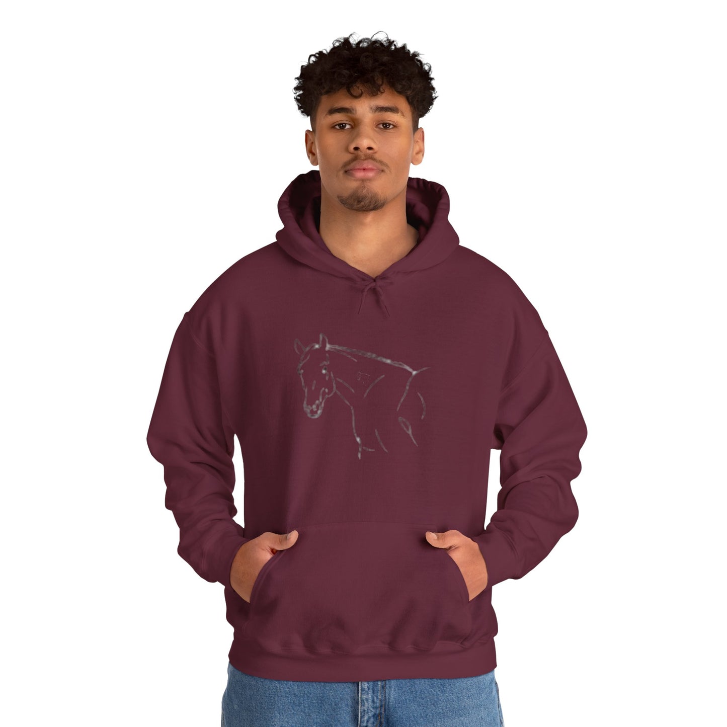 Horse Portrait Hoodie — White Horse with Red Blindfold Graphic | Winter Drop