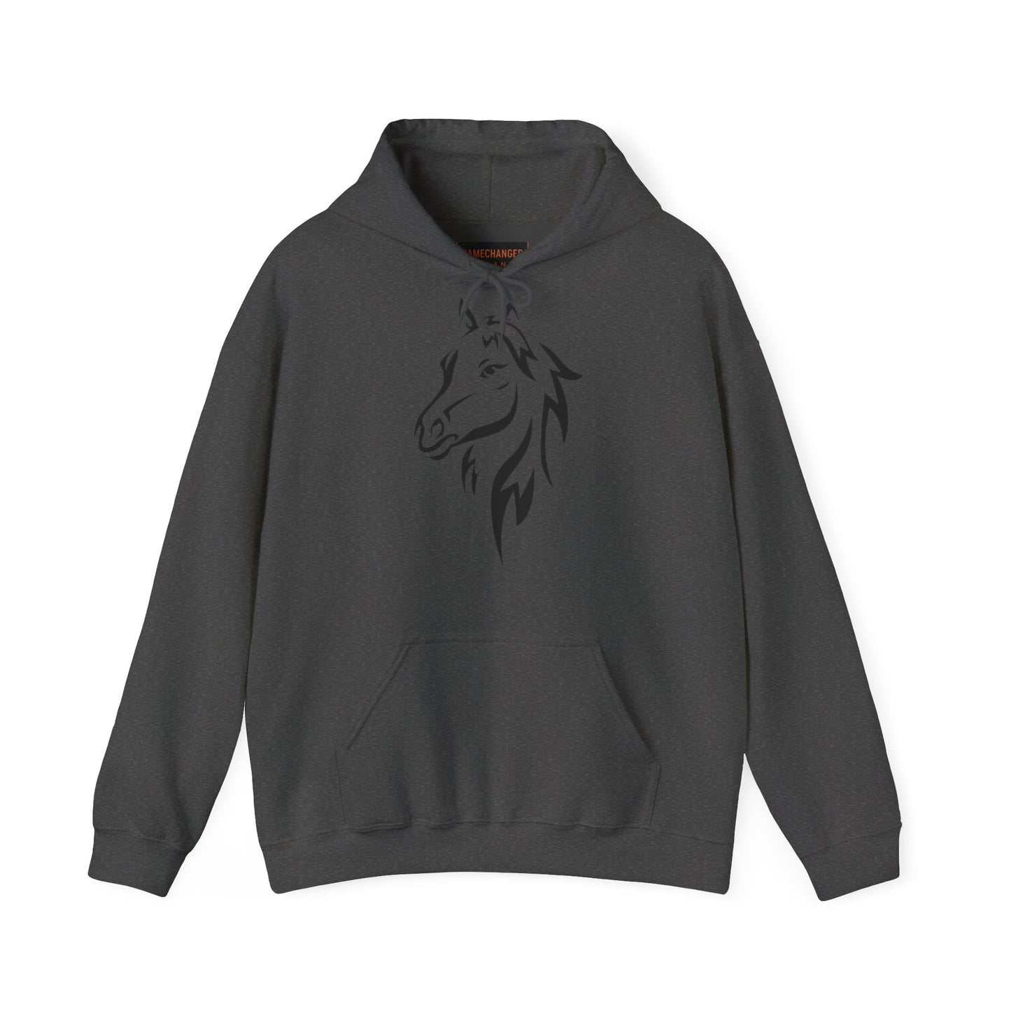 Horse & Sports Car Hoodie — Minimal Horse Head Front | Horse on Red Car Back | Winter Drop