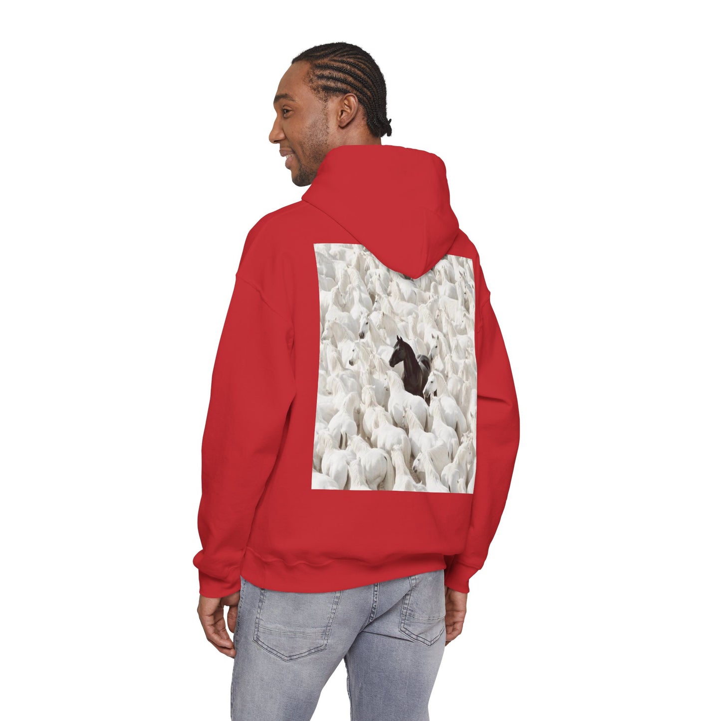 Hoodie – 'Stand Out' Black Horse Among White Sheep Graphic Hoodie