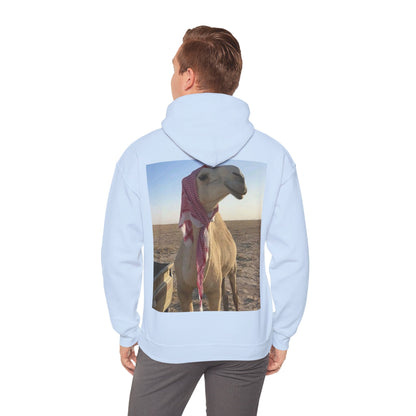 Camel Photo Hoodie - 'I adore you' Minimal Front Script, Desert Travel Vibe