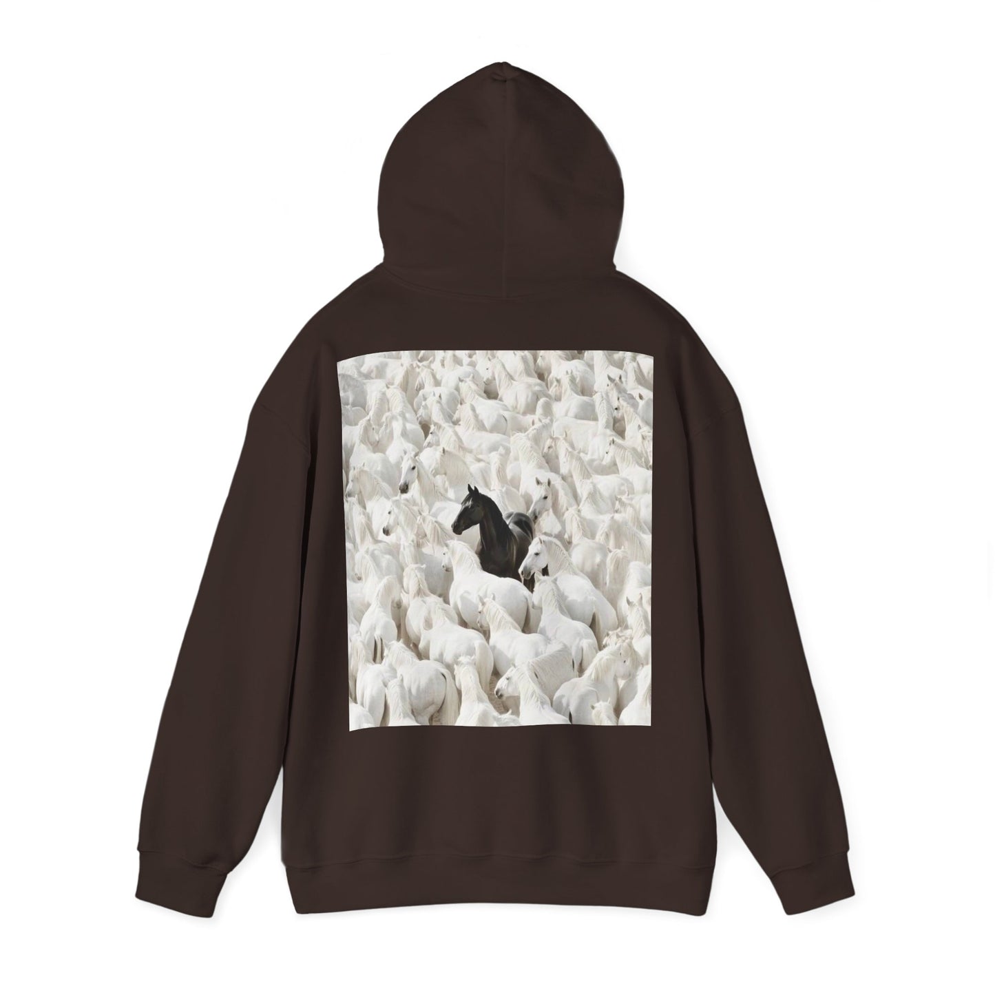 Hoodie – 'Stand Out' Black Horse Among White Sheep Graphic Hoodie