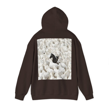 Hoodie – 'Stand Out' Black Horse Among White Sheep Graphic Hoodie