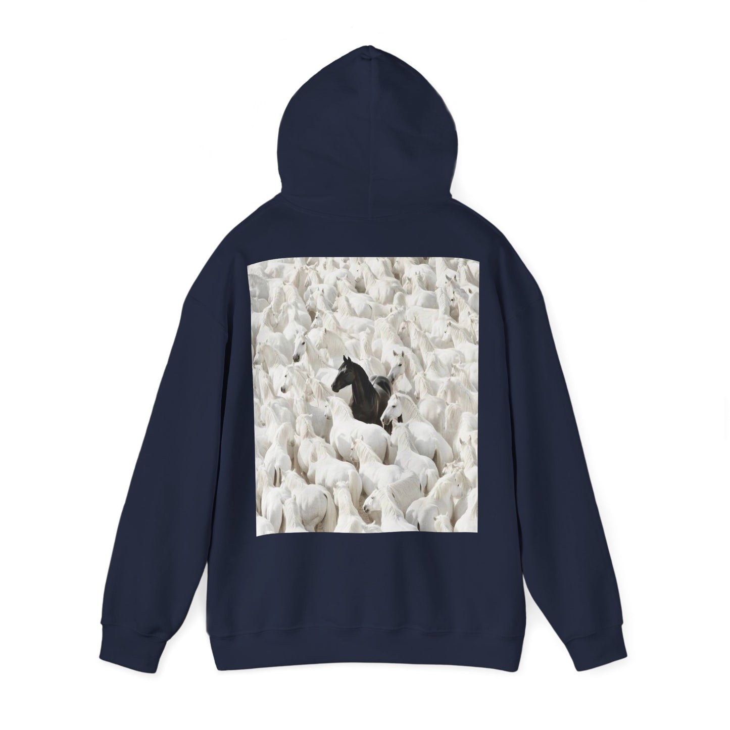 Hoodie – 'Stand Out' Black Horse Among White Sheep Graphic Hoodie